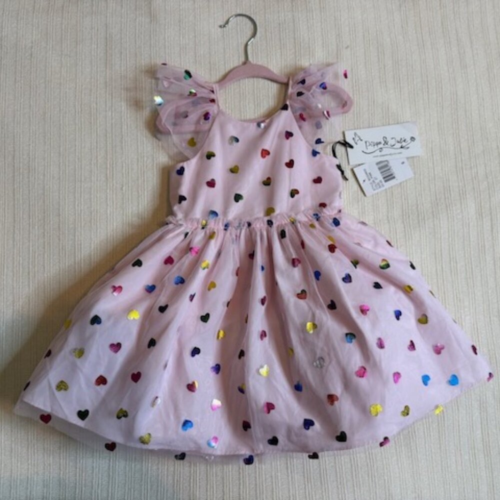 NWT Pippa & Julie Pink Multicolor Heart Tulle Dress | 2T